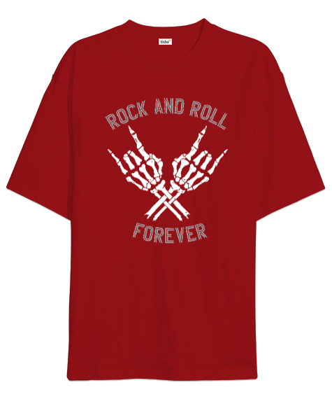 Rock And Roll Forever V1 Kırmızı Oversize Unisex Tişört