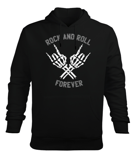 Rock And Roll Forever V1 Siyah Erkek Kapüşonlu Hoodie Sweatshirt