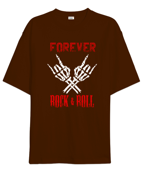 Rock And Roll Forever V2 Kahverengi Oversize Unisex Tişört