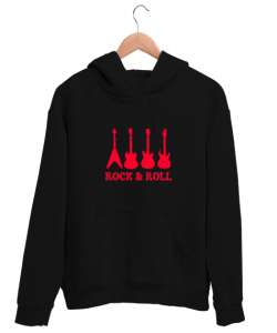  Rock and Roll - Gitarlar Siyah Unisex Kapşonlu Sweatshirt