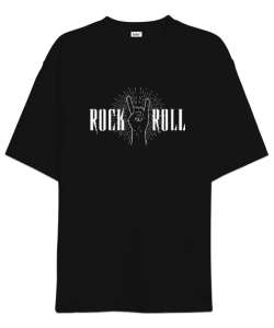 Rock And Roll V5 Siyah Oversize Unisex Tişört