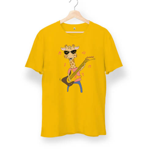 Rock and Roll Zürafa Unisex Kısa Kol Sarı Tişört