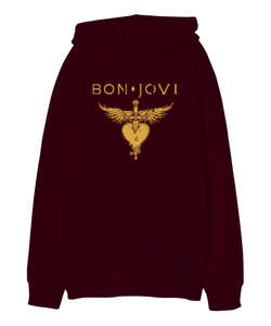 Rock Bonjovi Bordo Oversize Unisex Kapüşonlu Sweatshirt