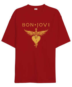 Rock Bonjovi Kırmızı Oversize Unisex Tişört