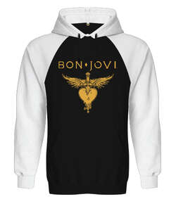 Rock Bonjovi Siyah/Beyaz Orjinal Reglan Hoodie Unisex Sweatshirt