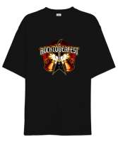 Rock Festival - Roctoberfest - Metal Hard Music Siyah Oversize Unisex Tişört - Thumbnail