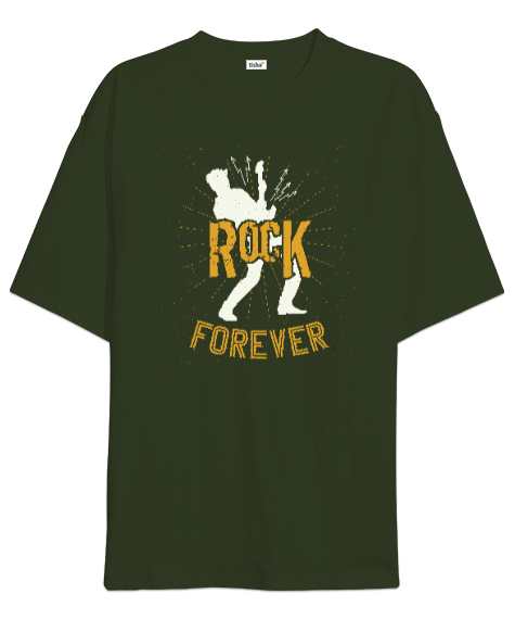 Rock Forever Haki Yeşili Oversize Unisex Tişört