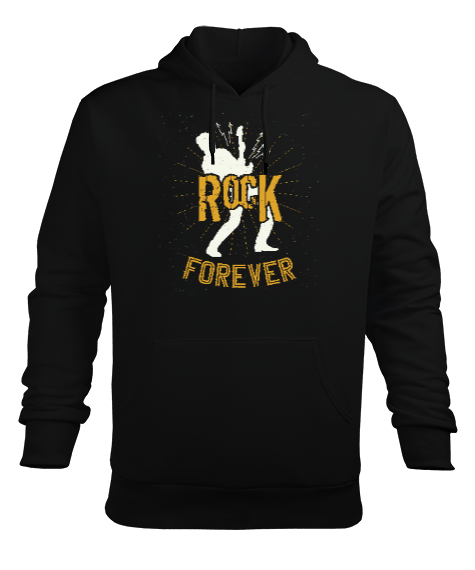 Rock Forever Siyah Erkek Kapüşonlu Hoodie Sweatshirt