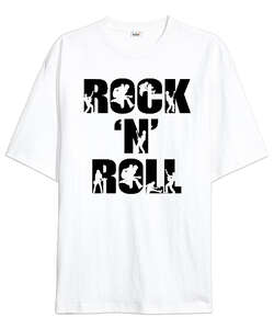 Rock N Roll Beyaz Oversize Unisex Tişört