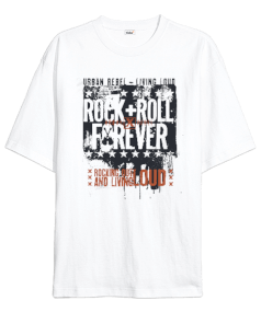 Rock N Roll Forever Tasarım Baskılı Oversize Unisex Tişört