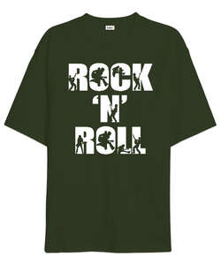 Rock N Roll Haki Yeşili Oversize Unisex Tişört