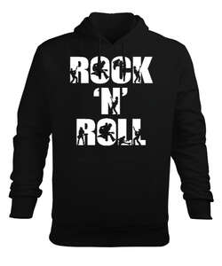 Rock N Roll Siyah Erkek Kapüşonlu Hoodie Sweatshirt