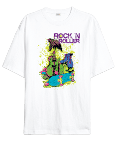 Rock N Roller Gitar Tasarım Baskılı Oversize Unisex Tişört