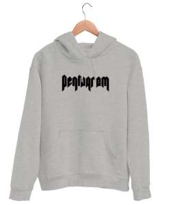 Rock Pentagram Gri Unisex Kapşonlu Sweatshirt