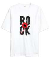 Rock Star - Rock N Roll Beyaz Oversize Unisex Tişört - Thumbnail