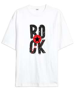 Rock Star - Rock N Roll Beyaz Oversize Unisex Tişört