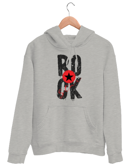 Tisho - Rock Star - Rock N Roll Gri Unisex Kapşonlu Sweatshirt