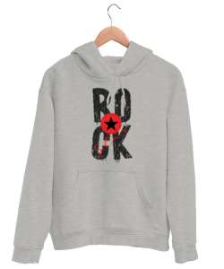 Rock Star - Rock N Roll Gri Unisex Kapşonlu Sweatshirt