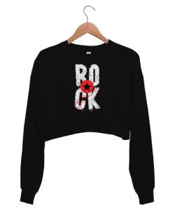 Rock Star - Rock N Roll Siyah Kadın Crop Sweatshirt