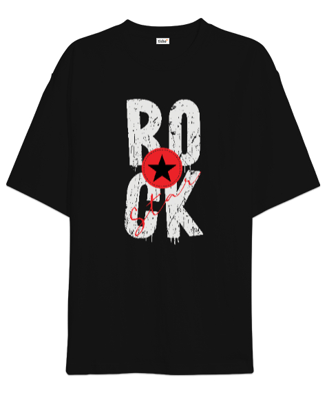 Tisho - Rock Star - Rock N Roll Siyah Oversize Unisex Tişört