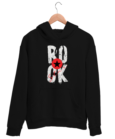 Tisho - Rock Star - Rock N Roll Siyah Unisex Kapşonlu Sweatshirt