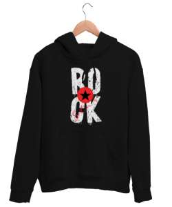 Rock Star - Rock N Roll Siyah Unisex Kapşonlu Sweatshirt