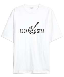 Rock Star - Yıldız Beyaz Oversize Unisex Tişört