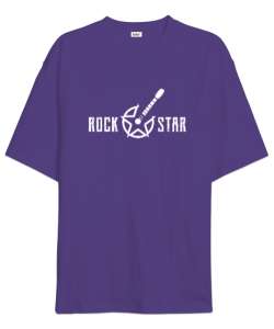 Rock Star - Yıldız Mor Oversize Unisex Tişört