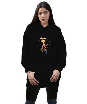 Rockçı zürafa Kadın Uzun Hoodie Kapüşonlu Sweatshirt