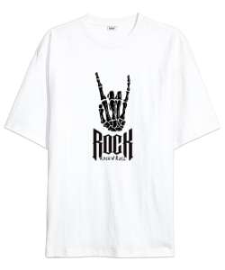 Rockn roll Beyaz Oversize Unisex Tişört