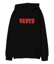 Rodeo Siyah Oversize Unisex Kapüşonlu Sweatshirt