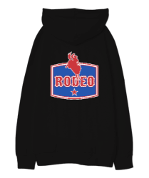 Rodeo Siyah Oversize Unisex Kapüşonlu Sweatshirt