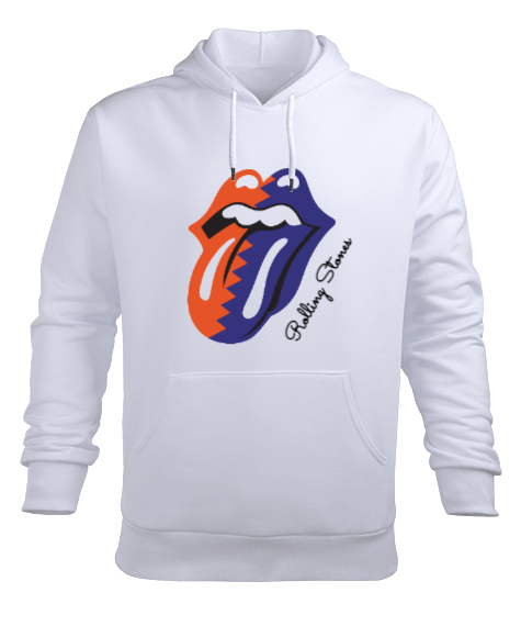 Rolling Stones Beyaz Erkek Kapüşonlu Hoodie Sweatshirt