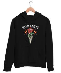 Romantik İskelet - Gül ve Göz Siyah Unisex Kapşonlu Sweatshirt