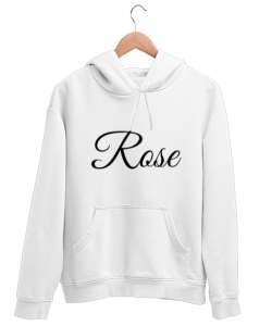 Rose Beyaz Unisex Kapşonlu Sweatshirt