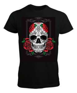 Roses n Skull Siyah Erkek Tişört