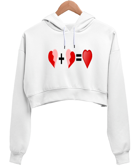 ruh eşi Beyaz Kadın Crop Hoodie Kapüşonlu Sweatshirt