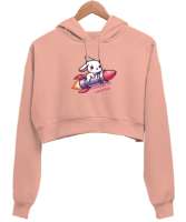 Ruj roketiyle tatlı tavşan Yavru Ağzı Kadın Crop Hoodie Kapüşonlu Sweatshirt - Thumbnail