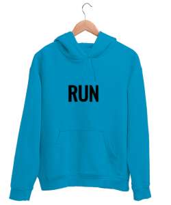 RUN Turkuaz Unisex Kapşonlu Sweatshirt