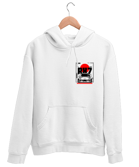 Tisho - RX7 Beyaz Unisex Kapşonlu Sweatshirt