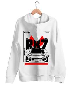 RX7 Beyaz Unisex Kapşonlu Sweatshirt