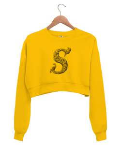 S HARF TASARIM Sarı Kadın Crop Sweatshirt