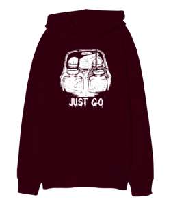 Sadece Git - Just Go Bordo Oversize Unisex Kapüşonlu Sweatshirt