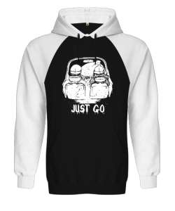 Sadece Git - Just Go Siyah/Beyaz Orjinal Reglan Hoodie Unisex Sweatshirt