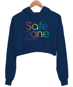 Safe Zone LGBTQ Tasarım Kadın Crop Hoodie Kapüşonlu Sweatshirt