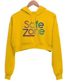 Safe Zone LGBTQ Tasarım Kadın Crop Hoodie Kapüşonlu Sweatshirt