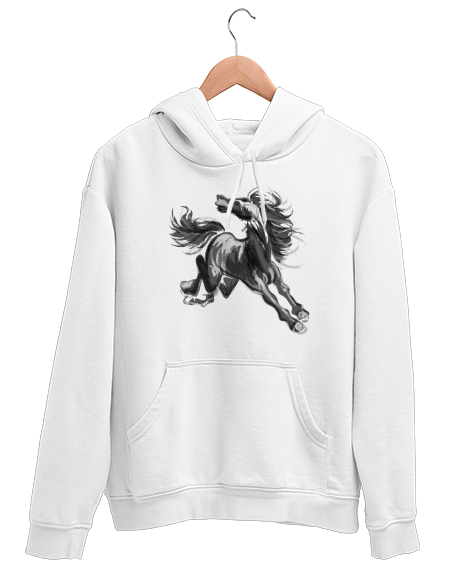 Tisho - Şahlanan At - Horse Beyaz Unisex Kapşonlu Sweatshirt