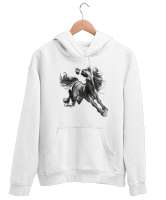 Şahlanan At - Horse Beyaz Unisex Kapşonlu Sweatshirt - Thumbnail