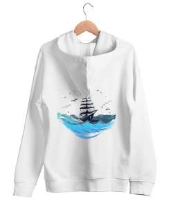 Sailor Beyaz Unisex Kapşonlu Sweatshirt