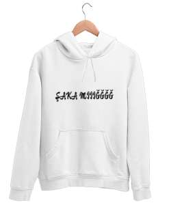 ŞAKA MIIIĞĞĞĞ Beyaz Unisex Kapşonlu Sweatshirt